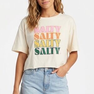 Roxy Womens Salty Graphic Crop T-Shirt Egret Off-White Size M